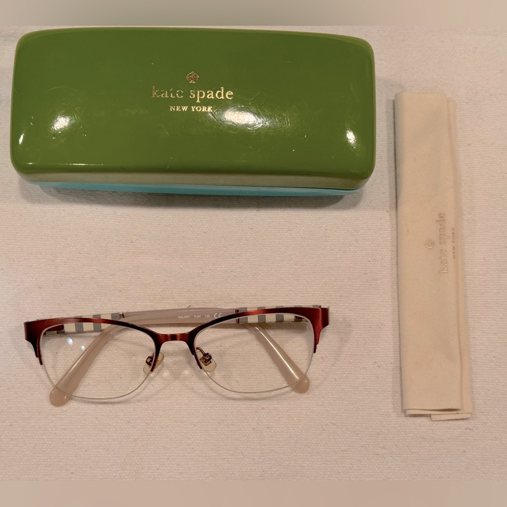 Kate Spade Eyeglass Frames, Case & Cloth/Valery PJW 135/Brown 1/2 Frames/EUC